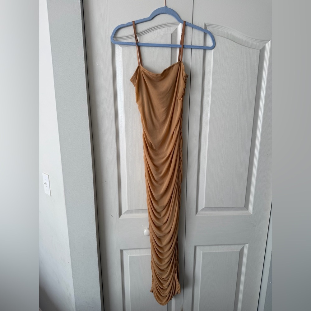 Fashion Nova Beige mesh bodycon dress